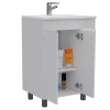 24" Meka Vanity, Two External Shelves, Double Door Cabinet -White