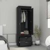 DEPOT E-SHOP Portugal Armoire, Double Door Cabinet, Two Drawers, Metal Handles, Rod, Black