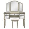 GO 43" Dressing Table Set with Mirrored Drawers and Stool, Tri-fold Mirror, Makeup Vanity Set for Bedroom, Gold