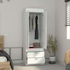 DEPOT E-SHOP Portugal Armoire, Double Door Cabinet, Two Drawers, Metal Handles, Rod, White