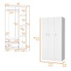 Augusta 3-Door Wardrobe with Hanging Rod White