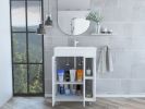 24" Meka Vanity, Two External Shelves, Double Door Cabinet -White