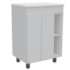 24" Meka Vanity, Two External Shelves, Double Door Cabinet -White