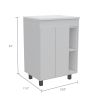 24" Meka Vanity, Two External Shelves, Double Door Cabinet -White