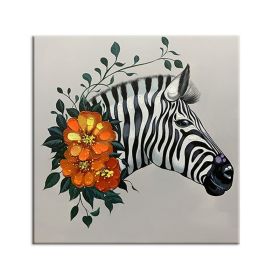 Cartoon Classical Zebra Wall Art Canvas Painting Restoring ancient ways Animal Posters Handmade Living Room Pictures Unframed (size: 70x70cm)